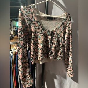 Guess Floral Print Long Sleeve Crop Top